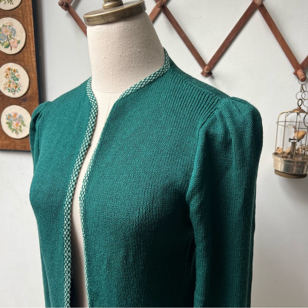 ST JOHN Marie Gray Green Santana Knit Open Cardigan - Picture 3 of 7